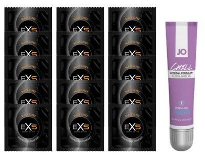 Комплект EXS Black Latex 15 шт + JO Chill Cooling Clitoral Gel (10 мл) SOS14649 фото