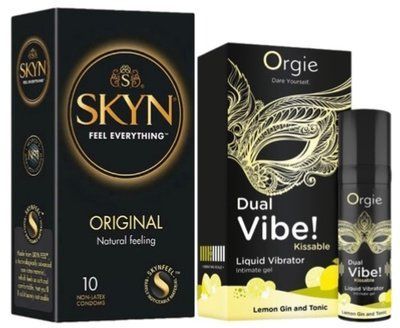 Набор из SKYN Original (10 шт) + Жидкий вибратор Orgie Dual Vibe! Lemon Gin And Tonic Kissable Liquid Vibrator (15 мл) SOS9889 фото