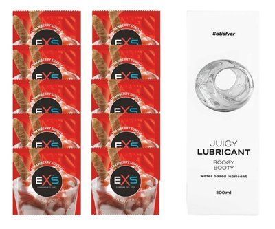 Комплект: EXS STRAWBERRY SUNDAE 10 шт. + Лубрикант Satisfyer Boogy Booty 300 мл SOS11446 фото