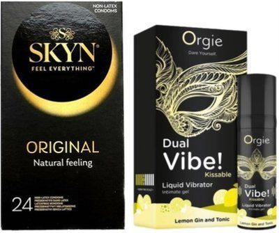 Набор из SKYN ORIGINAL 24 шт+Жидкий вибратор Orgie Dual Vibe! Lemon Gin And Tonic Kissable Liquid Vibrator (15 мл) SOS9989 фото