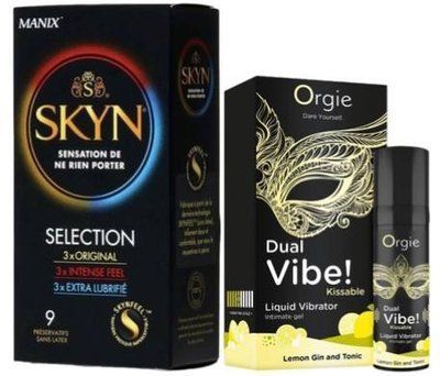 Набір з SKYN Selection (9 шт) + Рідкий вібратор Orgie Dual Vibe! Lemon Gin And Tonic Kissable Liquid Vibrator, 15 мл SOS9689 фото