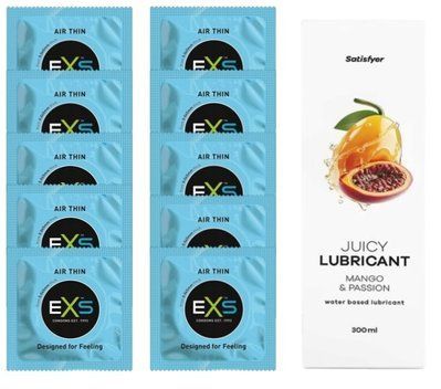 Набір: EXS Air Thin 10 шт. + Лубрикант Satisfyer Mango & Passion 300 мл SOS11192 фото