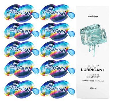 Комплект 𝐎𝐍𝐄 𝐔𝐥𝐭𝐫𝐚𝐅𝐞𝐞𝐥 10 шт. + Лубрикант Satisfyer Juicy Lubricant Cooling Comfort (300 мл) SOS12298 фото