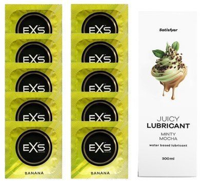 Комплект: з EXS Banana 10 шт + Лубрикант Satisfyer Juicy Minty Mocha water based 300 мл SOS11343 фото