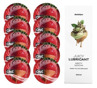 ONE Chocolate Strawberry 10 шт. + Лубрикант Satisfyer Minty Mocha 300 мл SOS12448 фото