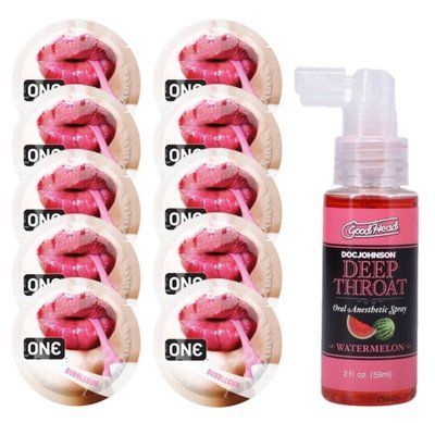 Комплект ONE Bubblegum 10 шт + Doc Johnson GoodHead DeepThroat Spray Watermelon (59 мл) SOS13901 фото