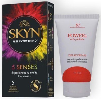 Набір з SKYN 5 Senses + Потужний крем-пролонгатор Doc Johnson Power+with Yohimbe Delay Cream For Men, екстракт Йохимбе, 56 г SOS8829 фото