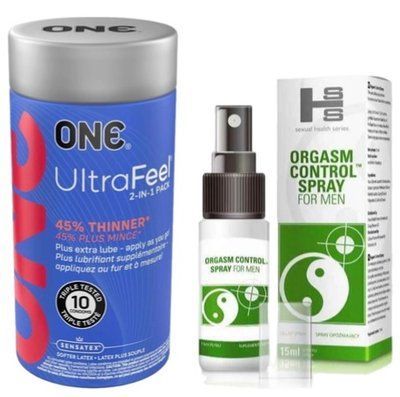 Набор из ONE UltraFeel 2-in-1 Pack 10 шт + Пролонгатор SEXUAL HEALTH SERIES ORGASM CONTROL SPRAY, 15 МЛ SOS9229 фото