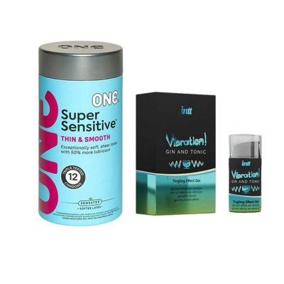 ONE Super Sensitive Pack 12 шт.+Рідкий вібратор Intt Vibration Gin Tonic (15 мл) SOS6557 фото