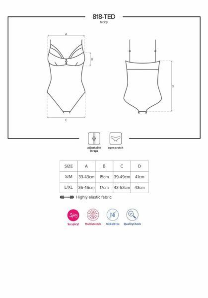 Боді з великими вирізами Obsessive B139 crotchless teddy S/M/L, з доступом SO8161 фото