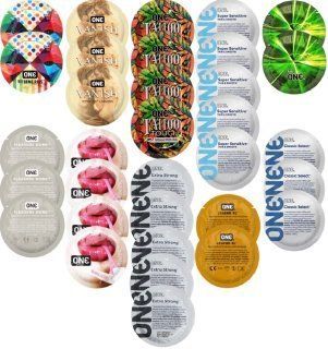 Набор с 33 шт ONE Extreme Ribs + ONE Vanish + ONE Tattoo + ONE Sensitive + ONE Glowing + ONE Pleasure Dome + ONE Bubblegum + ONE Extra Strong + ONE Legend XL + ONE Classic SOS8329 фото