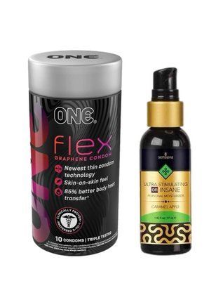 ONE Flex 10 шт. + Збуджуюча змазка на гібридной основі Sensuva - Ultra-Stimulating On Insane Caramel Apple (57 мл) SOS6404 фото