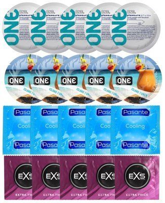 Набор 20 шт ONE Pleasure Plus + ONE Island Punch + Pasante Cooling + EXS Extra Thick SOS7285 фото