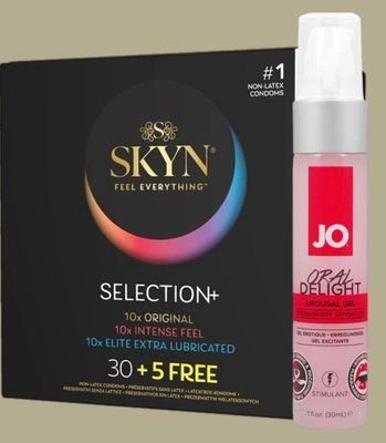 Комплект Skyn ​​Selection 30 шт + 5 of 5 Senses, 35 шт + Гель System JO Oral Delight Strawberry Sensation (30 мл) SOS5498 фото
