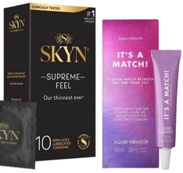 Набор из Skyn ​​Supreme Feel 10 шт + Жидкий вибратор Bijoux Indiscrets Clitherapy Liquid Vibrator &ndash; IT'S A MATCH SOS10290 фото