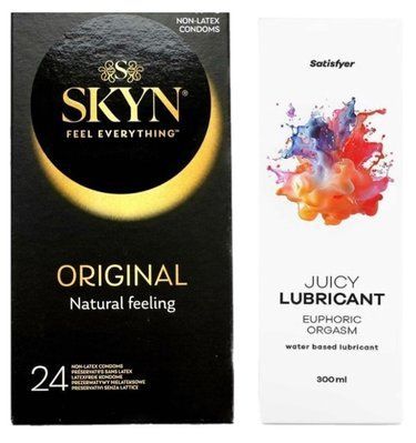 Комплект Лубрикант Satisfyer Juicy Lubricant Euphoric Orgasm 300 мл + SKYN ORIGINAL 24 ШТ SOS12651 фото