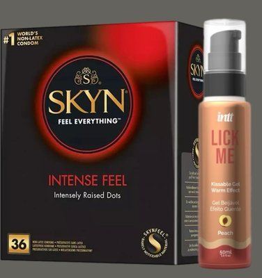 Комплект Skyn ​​Intense feel 36 штук + Гель INTT Lick Me Kissable Gel Peach 50 мл SOS5398 фото