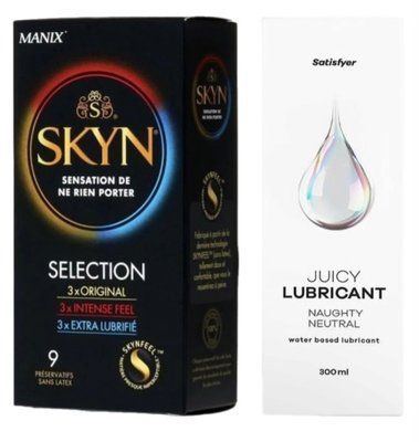 Комплект Лубрикант Satisfyer Juicy Lubricant Naughty Neutral 300 мл + SKYN Selection 9 шт SOS12751 фото