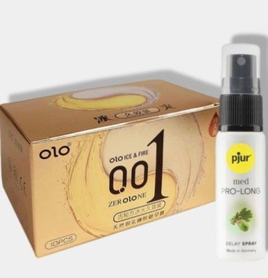 OLO 0.01 Ice Durable Gold 10 шт + Пролонгатор pjur MED Prolong Spray 20 мл SOS5955 фото