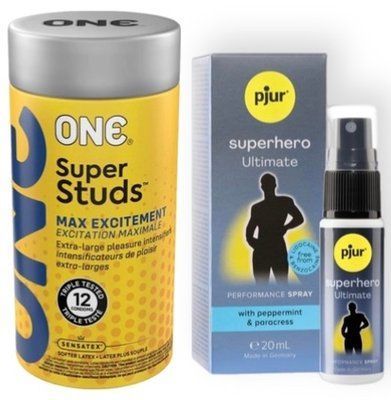 Набор 12 шт ONE Super Studs + pjur Superhero Ultimate Spray 20мл SOS9030 фото