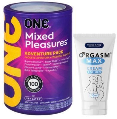 Набор из ONE Mixed Pleasures 100 шт + Пролонгатор Medica-Group Orgasm Max for Men - krem ​​50 ml SOS9480 фото