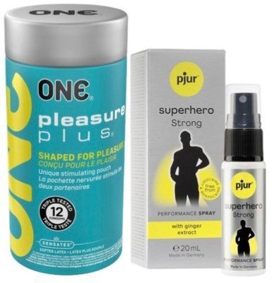 Набор из ONE Pleasure Plus 12 шт + Пролонгатор pjur Superhero Strong Spray 20 ml SOS9530 фото