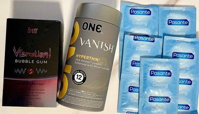 Набор 22 шт ONE Vanish + Pasante Cooling + Жидкий вибратор Intt Vibration Bubble Gum (15 мл) SOS1531 фото