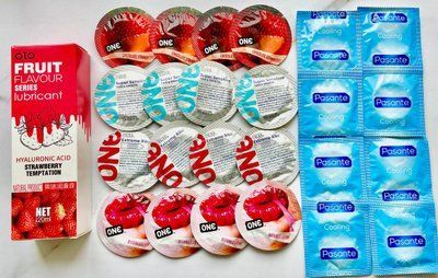Набор 24 шт ONE Flavor Waves, Super Sensitive, Extreme ribs + Pasante Cooling + Гель-лубрикант OLO 120 мл SOS1731 фото