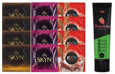 Комплект: Смазка Intt Strawberry (100 мл) + 8 шт SKYN + 4 шт EXS STRAWBERRY SUNDAE SOS10390 фото