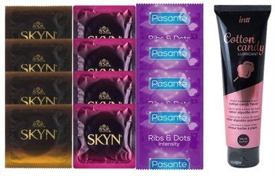 Комплект: Лубрикант Intt Cotton Candy (100мл) +8 шт. SKYN+4 шт. Pasante Intensity SOS10442 фото