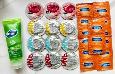 Набір 22 шт ONE Flavor Waves, Super Sensitive, Extreme ribs , Super Studs - Pasante Warming + Лубрикант Unimil Aloe 80 мл SOS1831 фото
