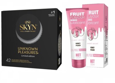 Набір презервативів Skyn ​​Pleasures + лубрикант OLO Honey Peach 120 мл персик SOS5 фото