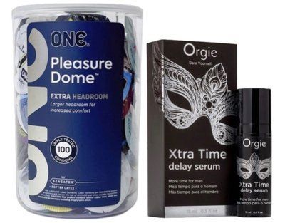 Набор из ONE Pleasure Dome, 100 шт + Пролонгатор Orgie Xtra Time Delay Serum, 15 мл SOS9580 фото