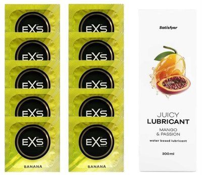 Комплект: з EXS Banana 10 шт + Лубрикант Satisfyer Juicy Mango & Passion water based 300 мл SOS11344 фото