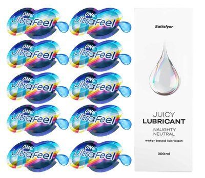 Комплект 𝐎𝐍𝐄 𝐔𝐥𝐭𝐫𝐚𝐅𝐞𝐞𝐥 10 шт. + Лубрикант Satisfyer Juicy Lubricant Naughty Neutral (300 мл) SOS12299 фото