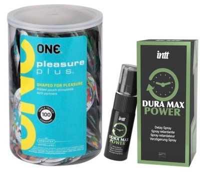 Набор из ONE Pleasure Plus, 100 шт + Пролонгатор Intt Dura Max Power (12 мл) SOS9130 фото