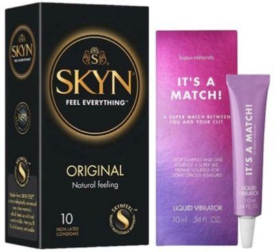 Набор из SKYN Original (10 шт) + Жидкий вибратор Bijoux Indiscrets Clitherapy Liquid Vibrator &ndash; IT'S A MATCH SOS9890 фото