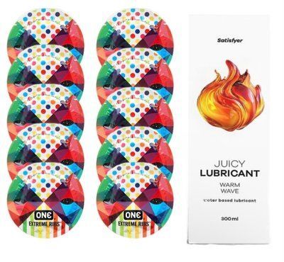Комплект One Extreme ribs 10 шт. + Лубрикант Satisfyer Juicy Lubricant Warm Wave (300 мл) SOS12149 фото