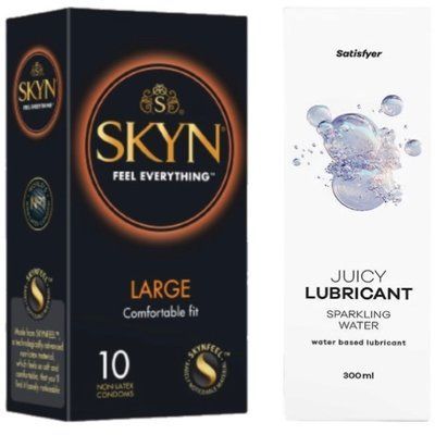 Набор Лубрикант Satisfyer Sparkling Water 300мл + SKYN Large 10 шт. SOS12701 фото
