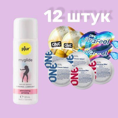 Набір 12 штук ONE Classic, Ribs, Ultra-Feel, Flavor Waves + Лубрикант pjur my glide 30 мл SOS4712 фото