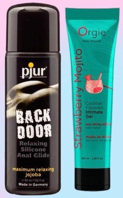 Набір лубрикантів pjur backdoor anal Relaxing jojoba silicone 30 мл + ПОЛУНИЧНИЙ МОХІТО на водній основі, 100 мл Orgie LB721 фото