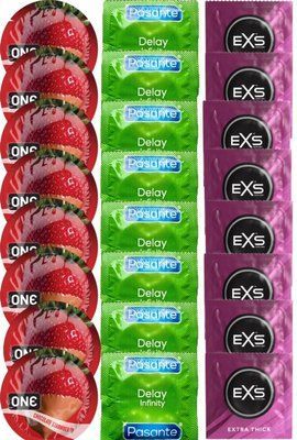 Набор 24 шт ONE Chocolate Strawberry + Delay Infinity + EXS Extra Thick SOS7517 фото