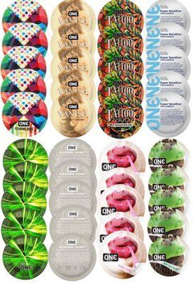 Набор с 40 шт ONE Ribs + ONE Vanish + ONE Tattoo + ONE Sensitive + ONE Glowing + ONE Dome + ONE Bubblegum + ONE Mint Chocolate SOS8312 фото