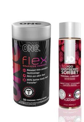 ONE Flex 10 шт.+ Лубрикант на водній основі System JO H2O &mdash; RASPBERRY SORBET (120 мл) SOS6387 фото