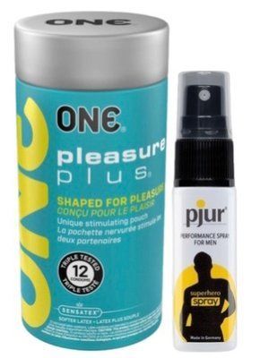 Набор из ONE Pleasure Plus 12 шт + Пролонгатор pjur Superhero Spray 20 мл SOS9513 фото