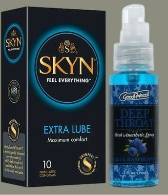 Набір Skyn Extra Lube 10 штук + Спрей Doc Johnson GoodHead DeepThroat Spray - Blue Raspberry 59 мл SOS5231 фото