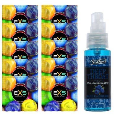 EXS BUBBLEGUM 10 шт + Doc Johnson DeepThroat Spray &ndash; Blue Raspberry (59 мл) SOS14035 фото