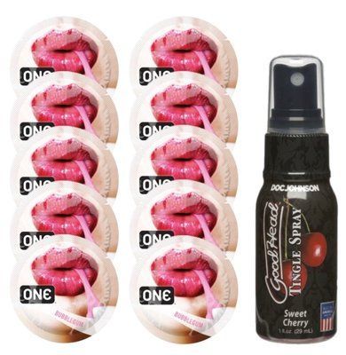Комплект ONE Bubblegum 10 шт + Doc Johnson GoodHead Tingle Spray Sweet Cherry (29 мл) SOS13885 фото
