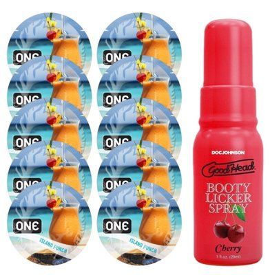 Комплект ONE Island Punch 10 шт + Doc Johnson Booty Licker &ndash; Cherry, 29 мл SOS13835 фото
