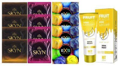 Комплект: Лубрикант OLO Banana (120мл) +8 шт. SKYN+4 шт. EXS BUBBLEGUM SOS10475 фото